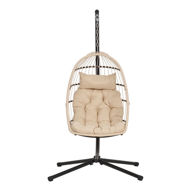 Patras Hanging chair, steel stand, foldable seat, incl. cushions, beige/grey/black