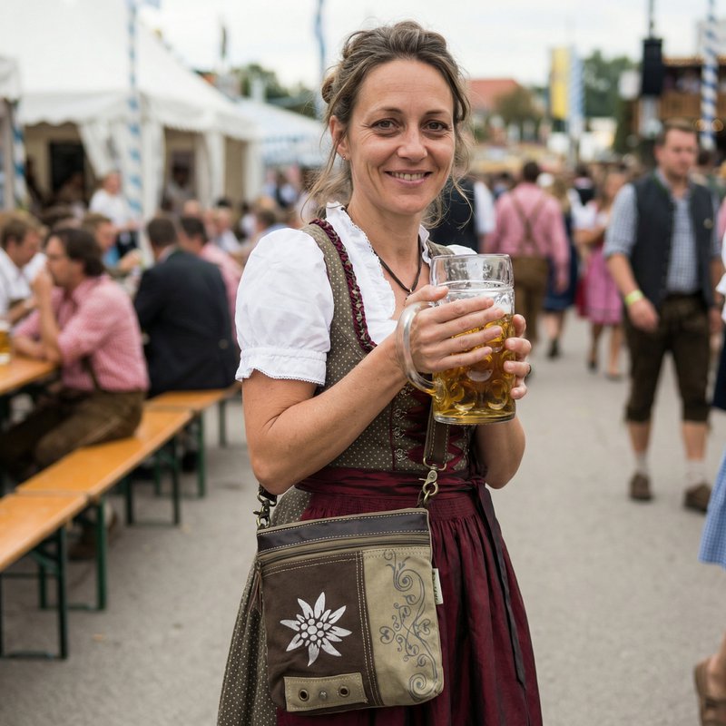 Domelo traditionele tas. Dames schoudertas. Dirndl schoudertas gemaakt van canvas (canvas) & leer. Handtas in traditionele stijl met Edelweiss-print. Crossbody tas voor dames als Oktoberfest accessoires.