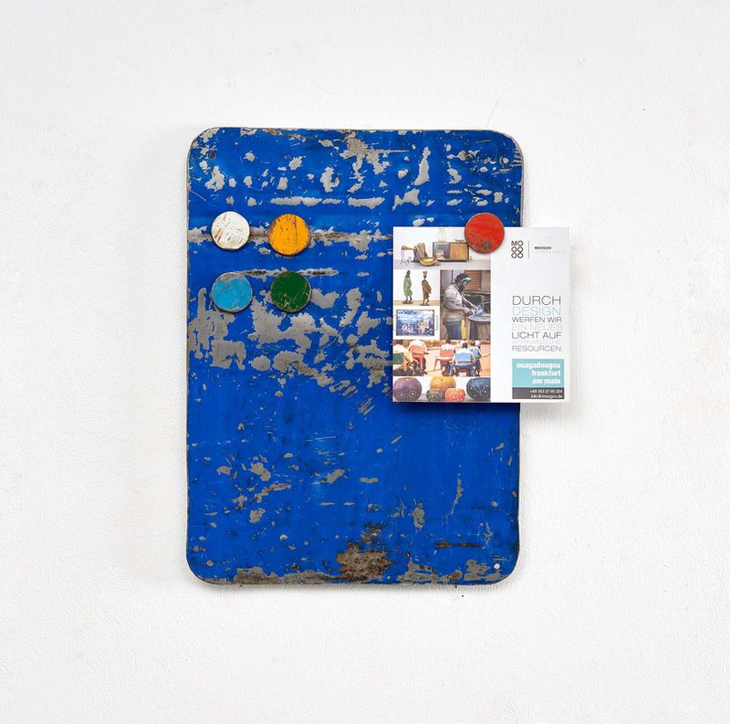 Magnetic board made from recycled oil drums with 5 colorful magnets
