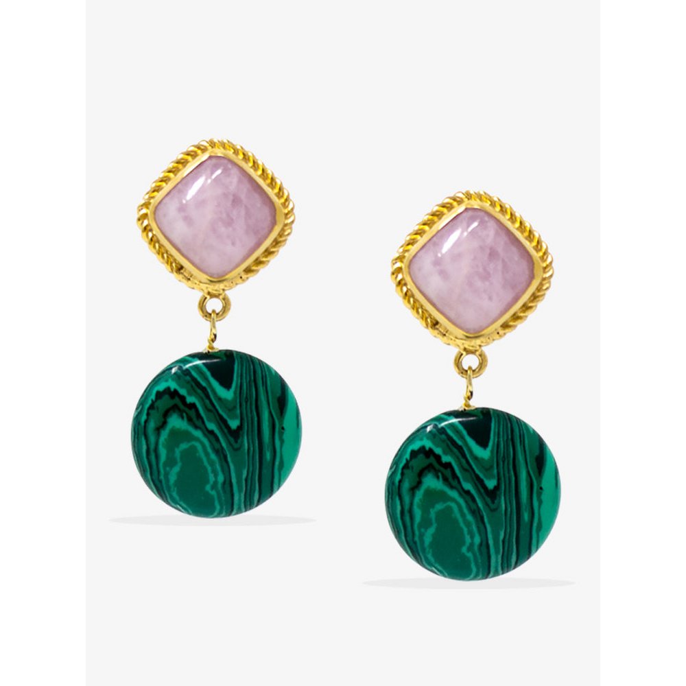 Gold-Plated Kunzite And Malachite Earrings
