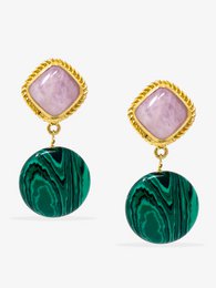 Boucles D'oreilles Kunzite Et Malachite Plaquées Or