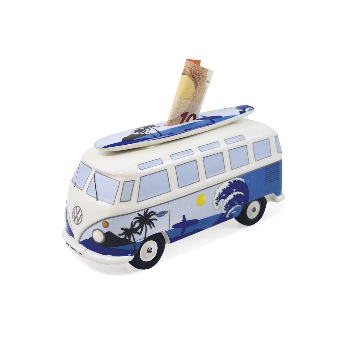 Volkswagen VW T1 Bus Spardose mit Surfboard (1:18) - Surf/Blau