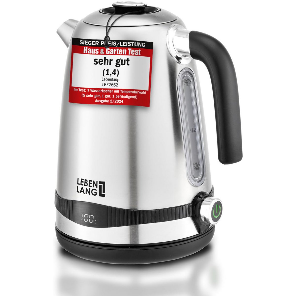 LIFETIME kedel rustfrit stål temperaturindstilling - støjsvag, temperaturvisning & hold varm funktion - 1,7 liter & 2200W | Elkedler | Temperaturkedel i rustfrit stål retro uden plast