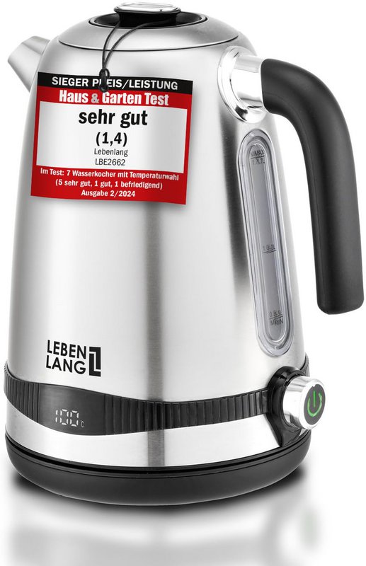LIFETIME kedel rustfrit stål temperaturindstilling - støjsvag, temperaturvisning & hold varm funktion - 1,7 liter & 2200W | Elkedler | Temperaturkedel i rustfrit stål retro uden plast