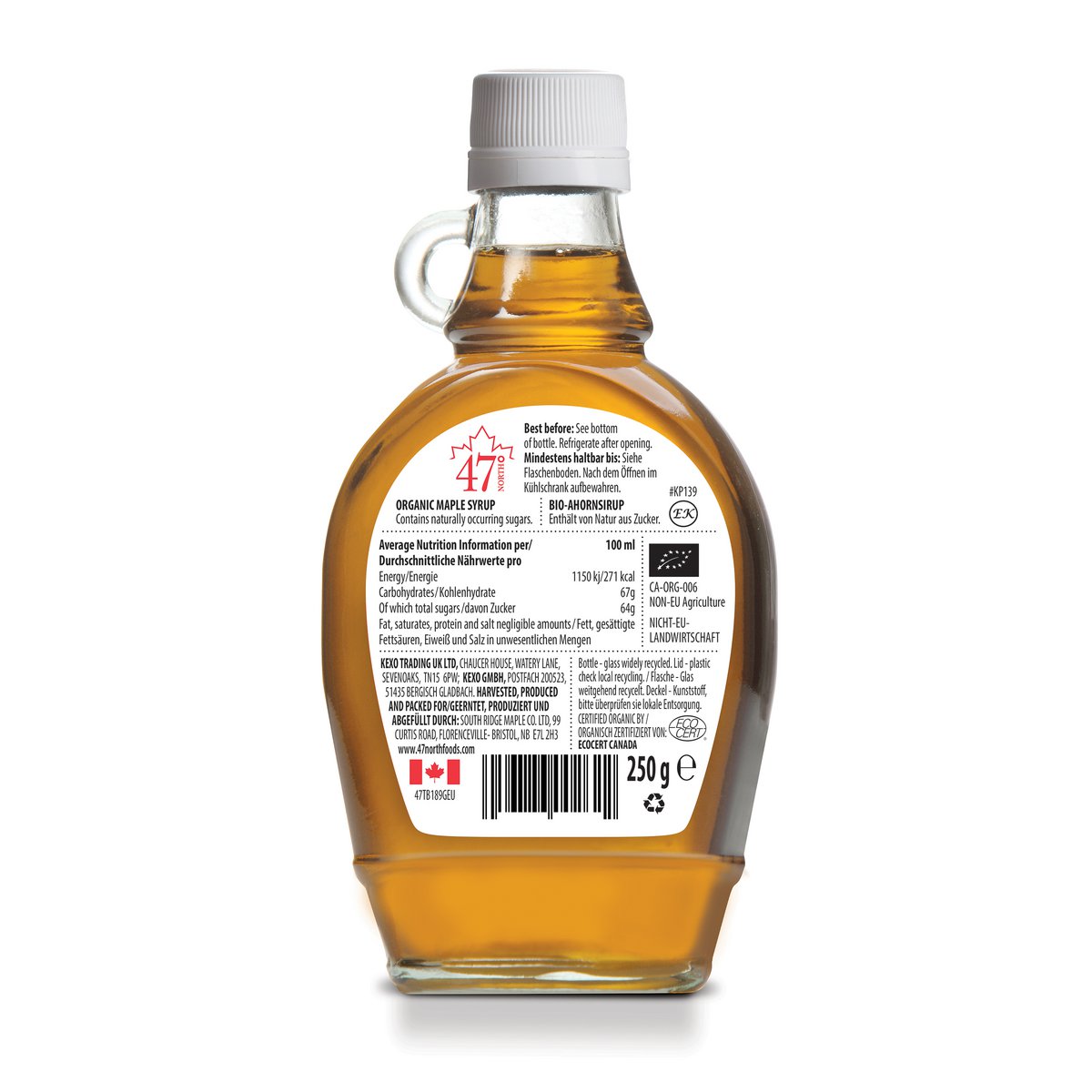 SINGLE PRESS biologische ahornsiroop, Canada Grade A, GOUDEN, delicaat-250g
