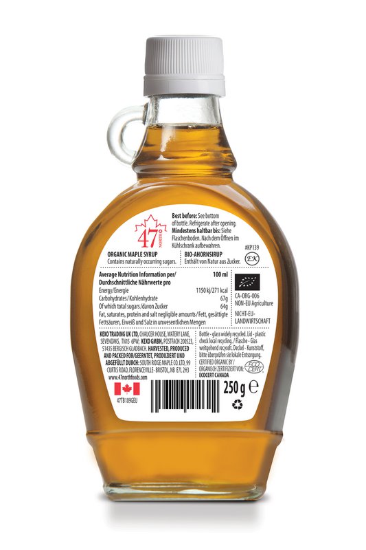 Bio de una sola prensa Ahornsirup, Canadá Grado A, Oro, Delicado 2550G