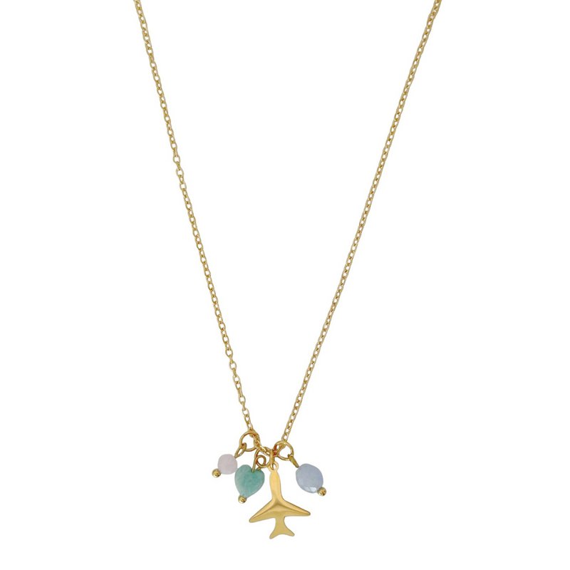 Airplane Halskæde Rose Quartz, Amazonite og Aquamarine - Guld