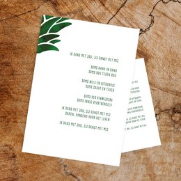 A greeting card with the text "I dance with you, you dance with me" and a simple leaf design.