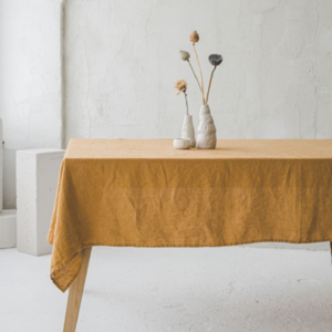 Natural Stonewashed Mustard Linen Tablecloth
