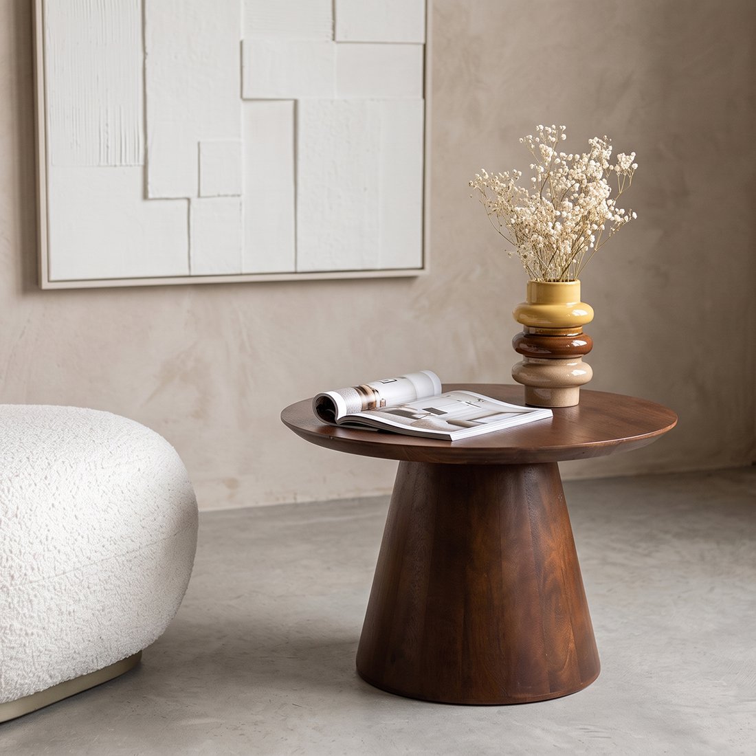 Bullnose cone bijzettafel mangohout Ø55 cm