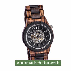 Greenwatch | Java | Automatisch Houten Horloge | Zebra en Ebbenhout