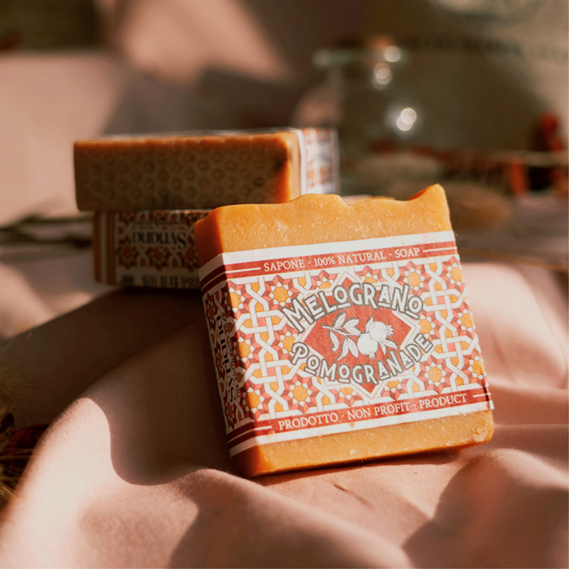 Cold-processed all-natural soap: Pomegranate, Coffee-Cardamon, Honey-Oats