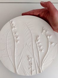 Objet mural, déco murale, tableau rond, tableau en relief, blanc, plâtre, 22cm