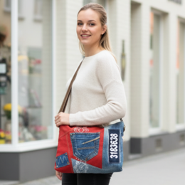 Sac bandoulière femme Sunsa. Sac bandoulière en jean et toile upcyclés. Sac à main style rétro vintage. Sac bandoulière pour femme.