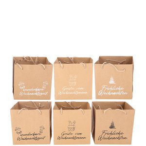 Papier Tasche Fest, 3 Motive, 2 Farben, L14cm, B14cm, H14cm, natur