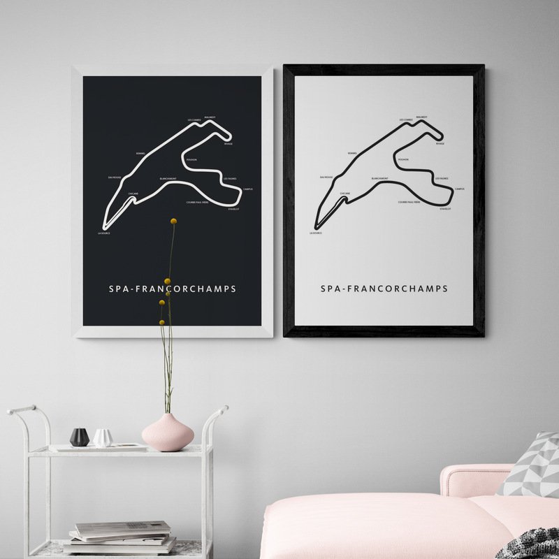 Spa Francorchamps - Plan du circuit - Blanc - Carte Poster