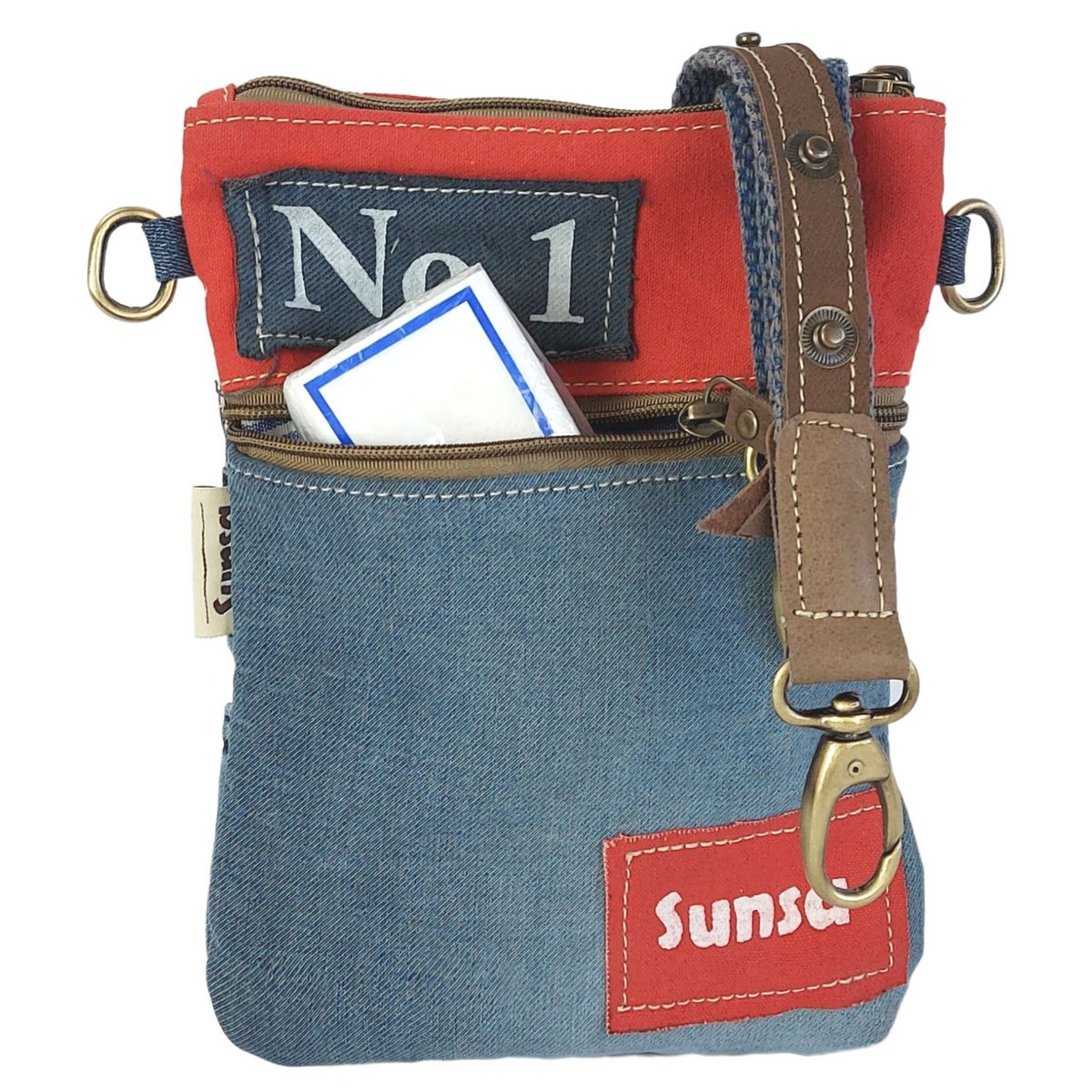 Petit sac bandoulière femme Sunsa. Sac bandoulière en jean et toile upcyclés. Sac à main style rétro vintage. Sac bandoulière pour femme.