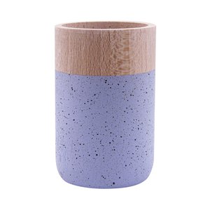 Kleine houten bloemenvaas - ochtendblauw gespikkeld