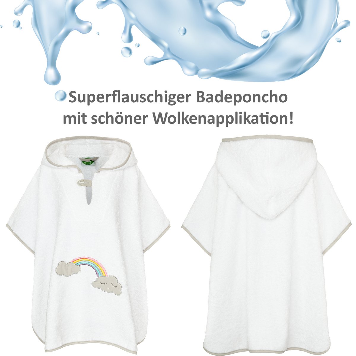 Badeponcho regnbue, hvid