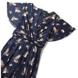 EU STOCK Kleid mit Blütenblattärmeln von Donna in Marineblau und Eulenmuster