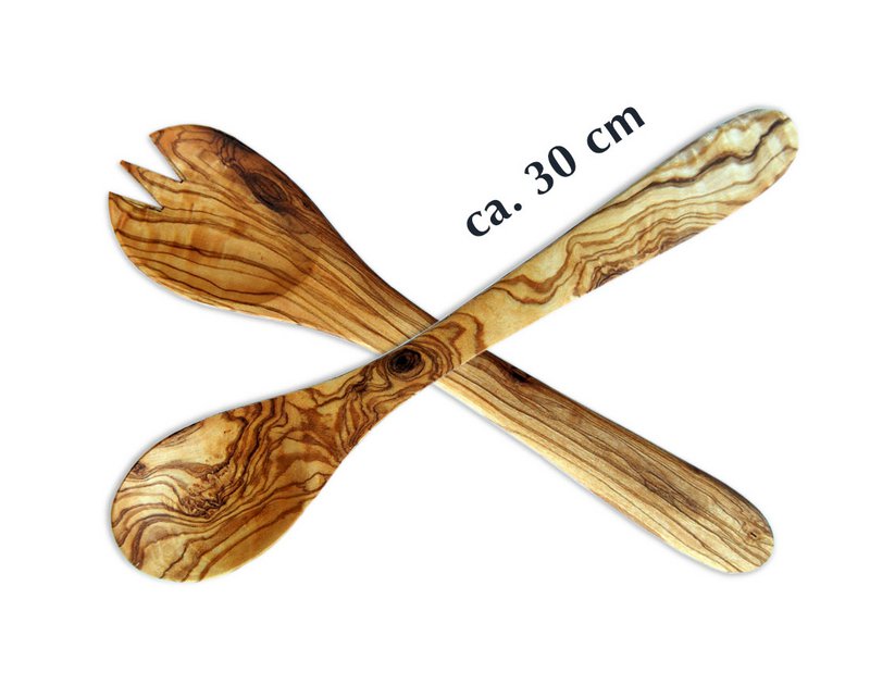 Set of 5 salad servers made of olive wood 30 cm