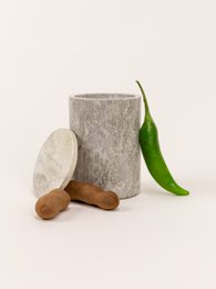 Medium cylindrical box in stone with natural stone lid