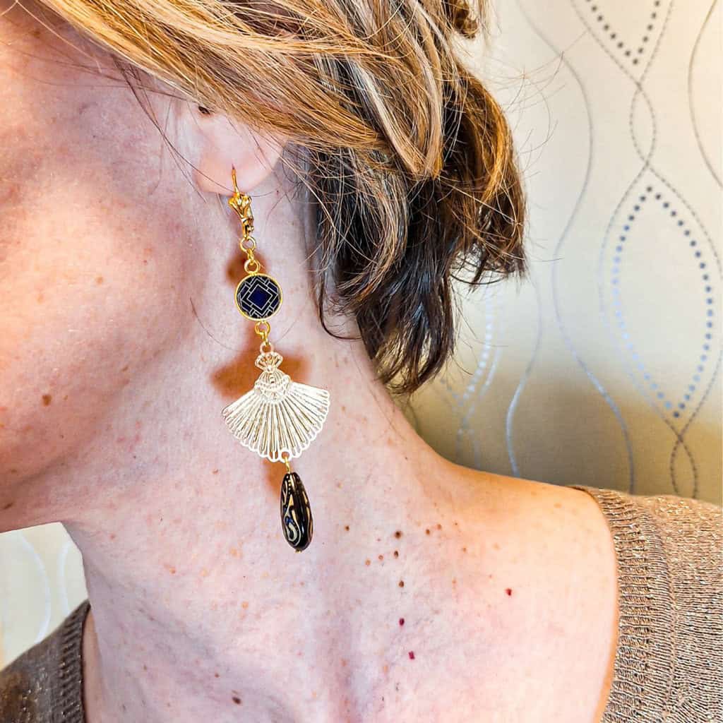 Boucles Eventail Perles arabesques Art deco Oiseau Fête des mères Cadeau Maman Cadeau Maîtresse