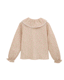Floral girl's blouse with ruffle collar and elastic cuffs P146-11608085