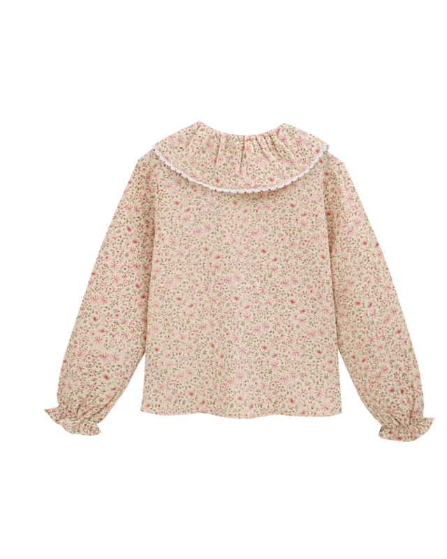 Floral girl's blouse with ruffle collar and elastic cuffs P146-11608085