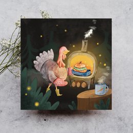 Postkaart Kalkoen braadt pompoen