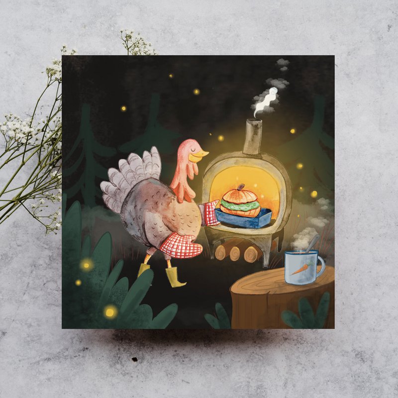 Postcard Turkey roasts pumpkin
