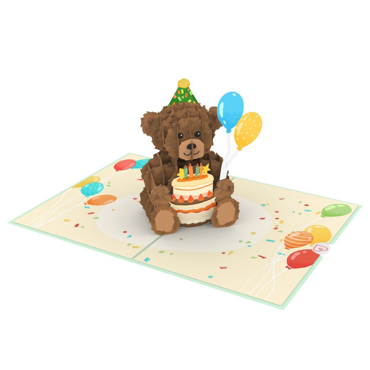 Teddy con tarjeta emergente de pastel de cumpleaños