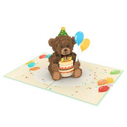 Teddy con tarjeta emergente de pastel de cumpleaños