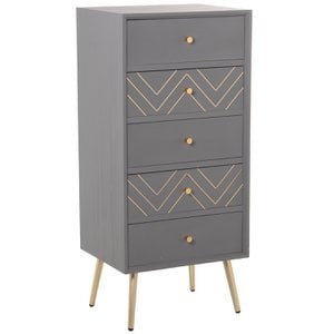 SIFONIER 5 SCHUBLADEN HOLZ GRAU/GOLD, DM+KIEFER+EISENBEINE 46X37X102CM, BEINHÖHE:20CM ST48831