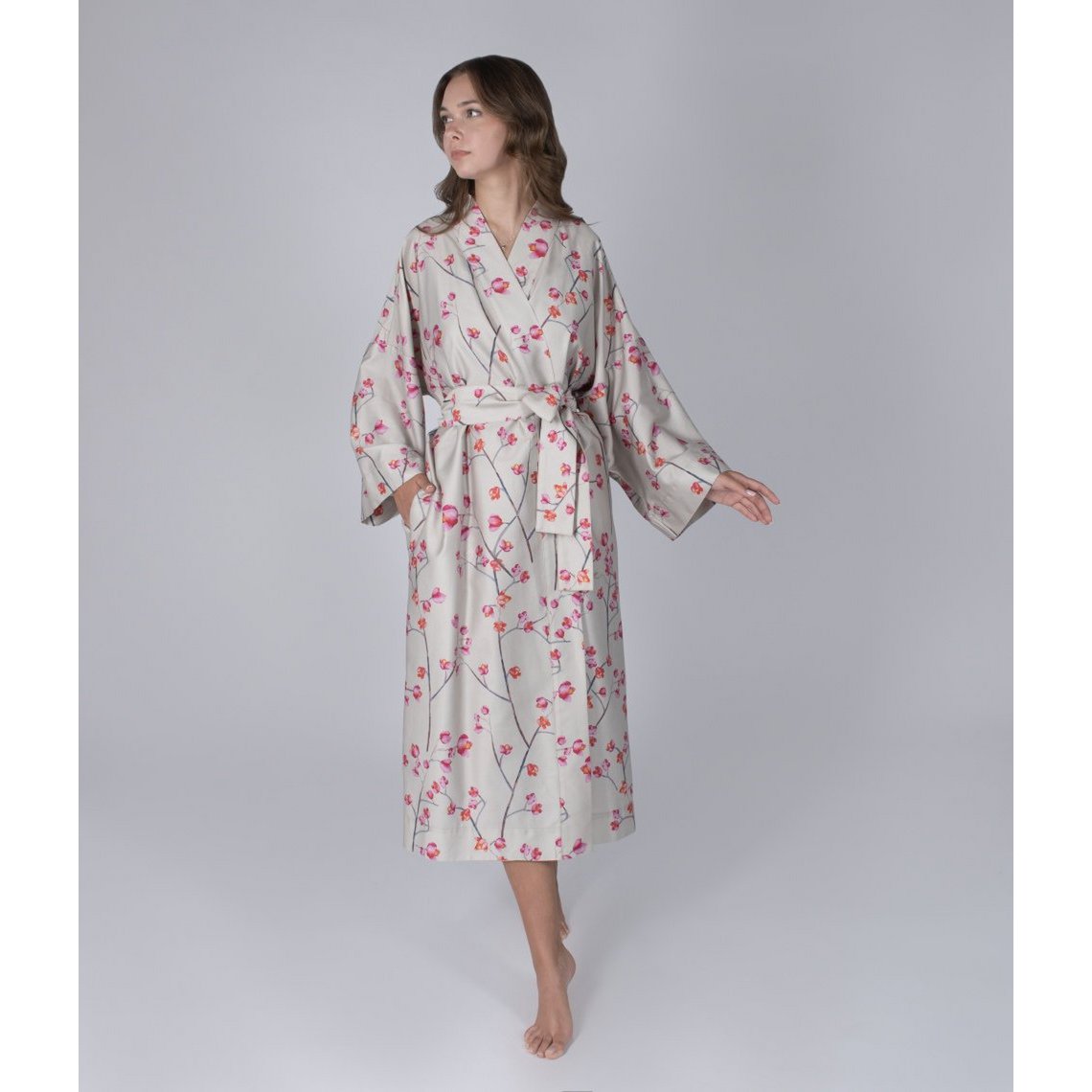 Satin-Robe-Kimono Inspired Almond