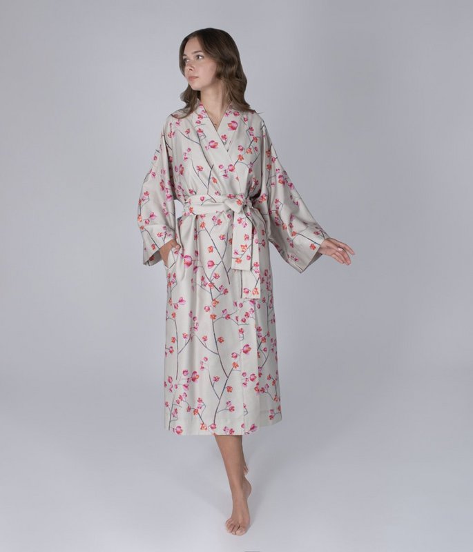 Satin-Robe-Kimono Inspired Almond