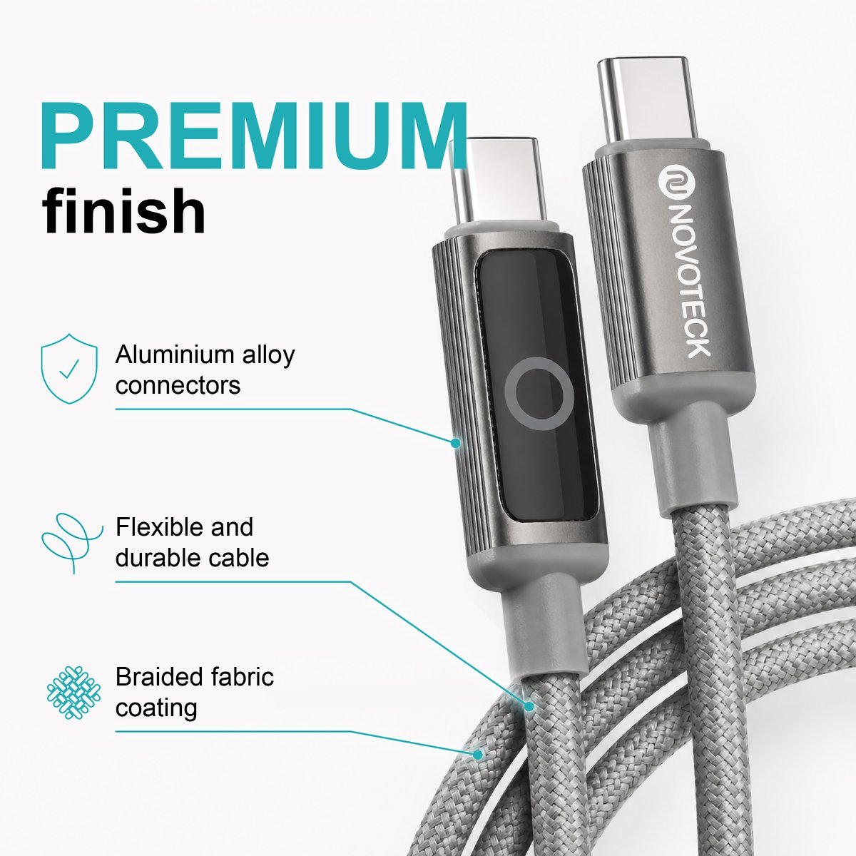 Cable NOVOTECK S-143 USB-C a USB-C: carga rápida de 60 W, 1 m, indicador LED y transferencia de datos