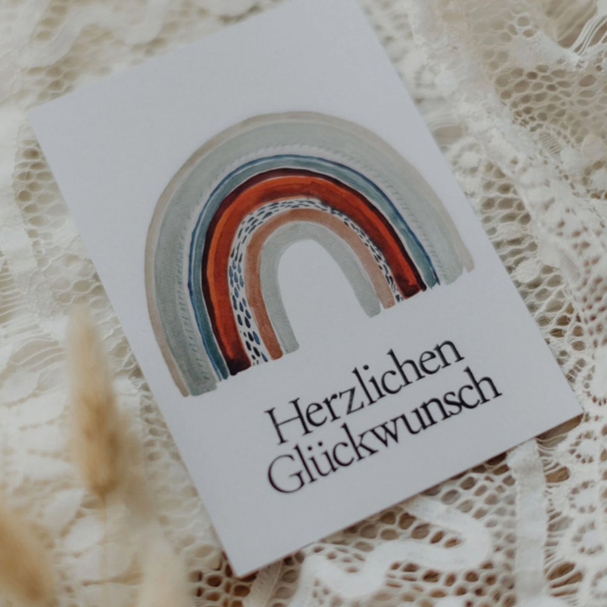 Stemplet postkort "Herzlichen Glückwunsch" Regnbue