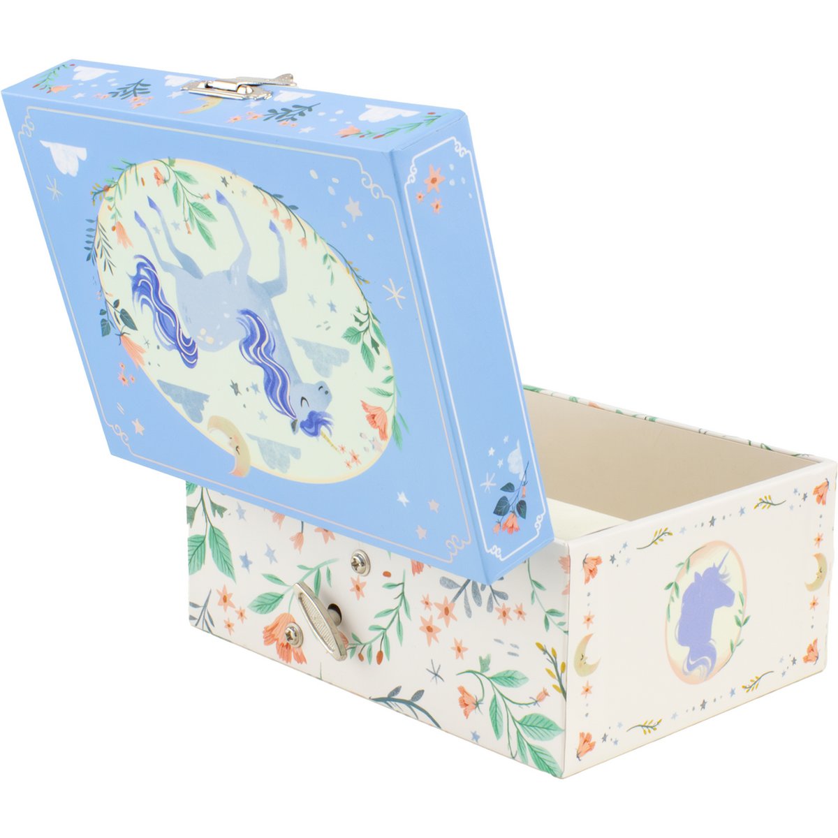 COFFRE MUSICAL LICORNE BLEU CIEL