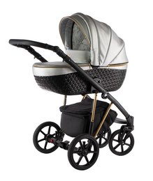 A stylish and functional pram accessory, the Deluxe Vento Eko 03 features a sleek gray exterior, durable construction, and large wheels for smooth maneuverability.
