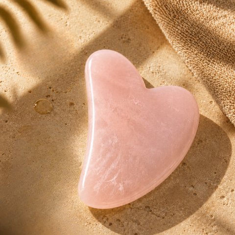 Gua Sha Quartz Rose - Natural Stone Face Masseur - Facial Care Accessories - Lifting - Anti -Wrinkles - Cotton Cover Bied