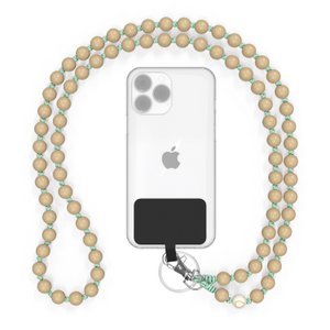 Mobiele telefoonketting universeel, houten kralen, handgemaakt - Mint Beach
