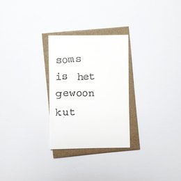 Greeting card with text "Sometimes it's just pussy" in a minimalist, typographic design.