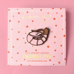 Shrimp Friend Pin, hard enamel