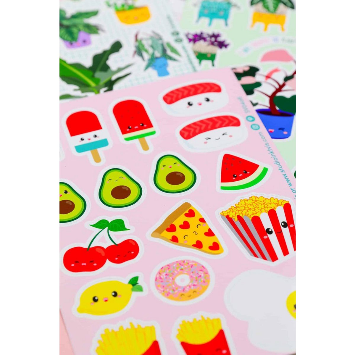 Sticker sheet Sushi fruit and fast food