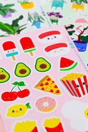 Sticker sheet Sushi fruit and fast food