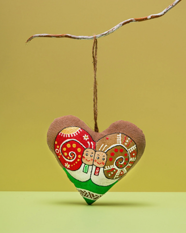 Textilornament Vanille und Kakao duftend "Kaffeeherz mit Schnecken"