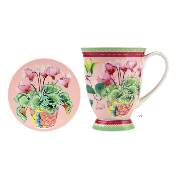 M&W Jardin Mug 300ml & Coaster, Cyclamen pink, giftbox