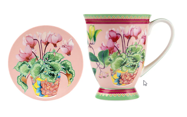 M&W Jardin Mug 300ml & Coaster, Cyclamen pink, giftbox