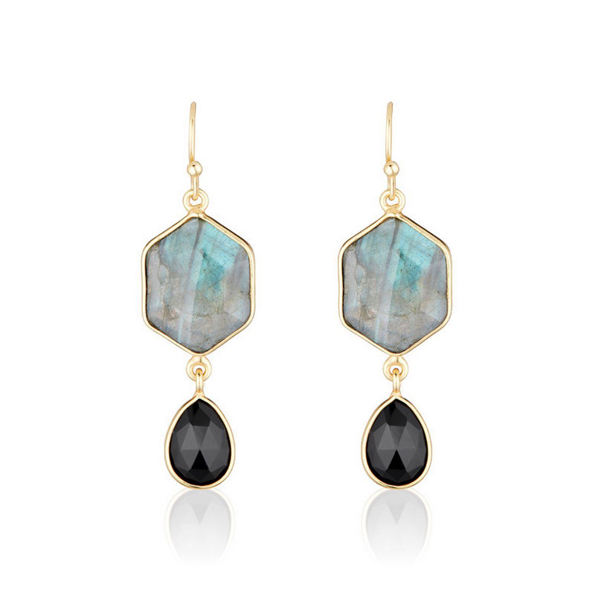 Boucles d'oreilles "Sharon"  labradorite et onyx noir